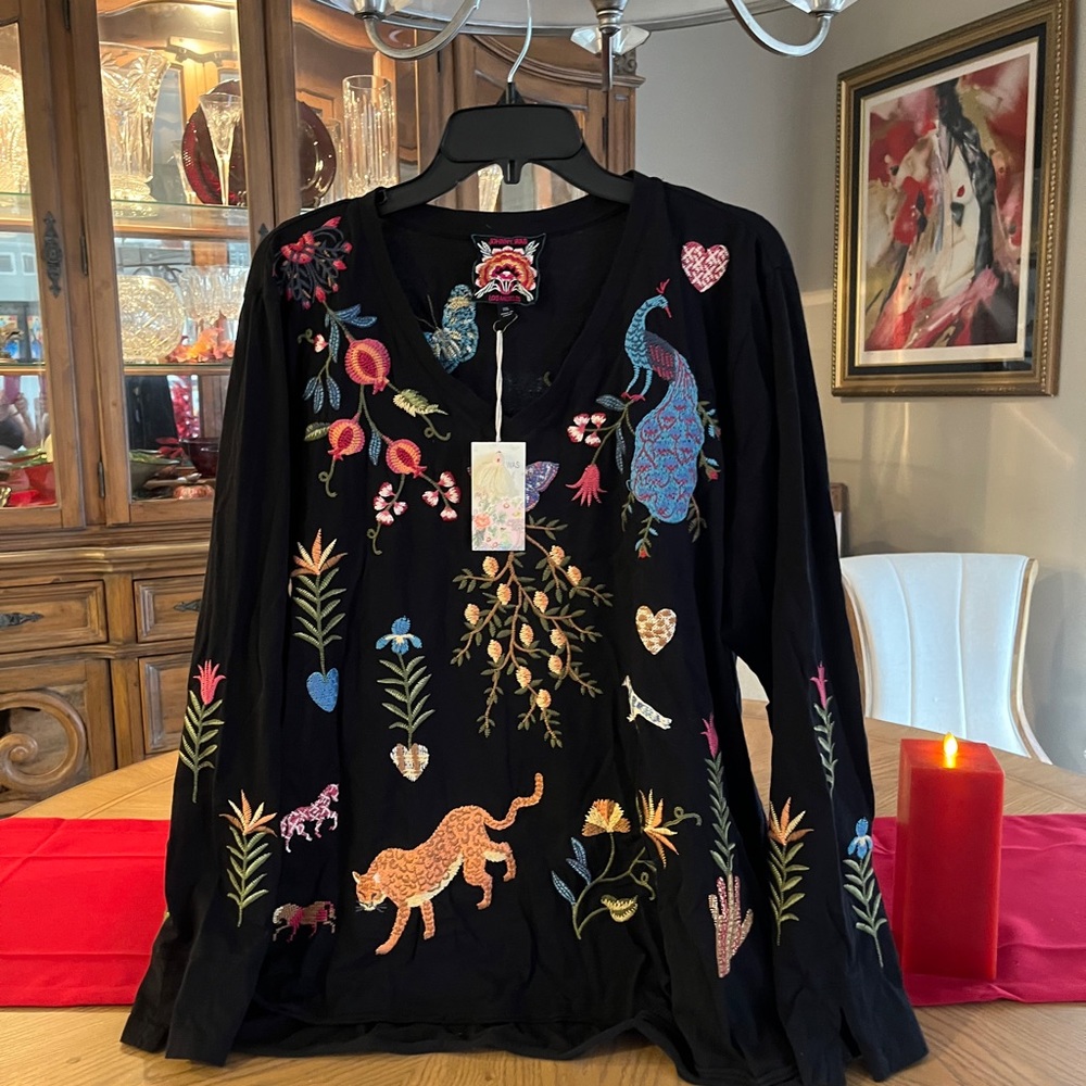 NWT JOHNNY WAS Heavily, Colorfully Embroidered blouse.  Never tried on!